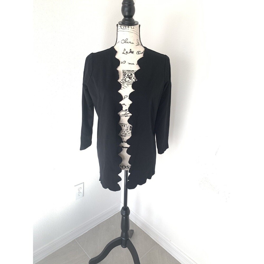 Necessary Objects Black Scalloped Cardigan Sweater XS